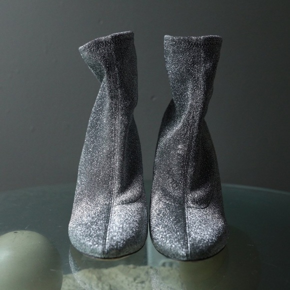 Michael Kors Mandy Sock Glitter Stretch-Knit Ankle Booties Size 8.5 Y2K  Silver - Picture 2 of 10